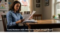 Furloughed federal employee during Trump shutdown 2025 reviews bills at home